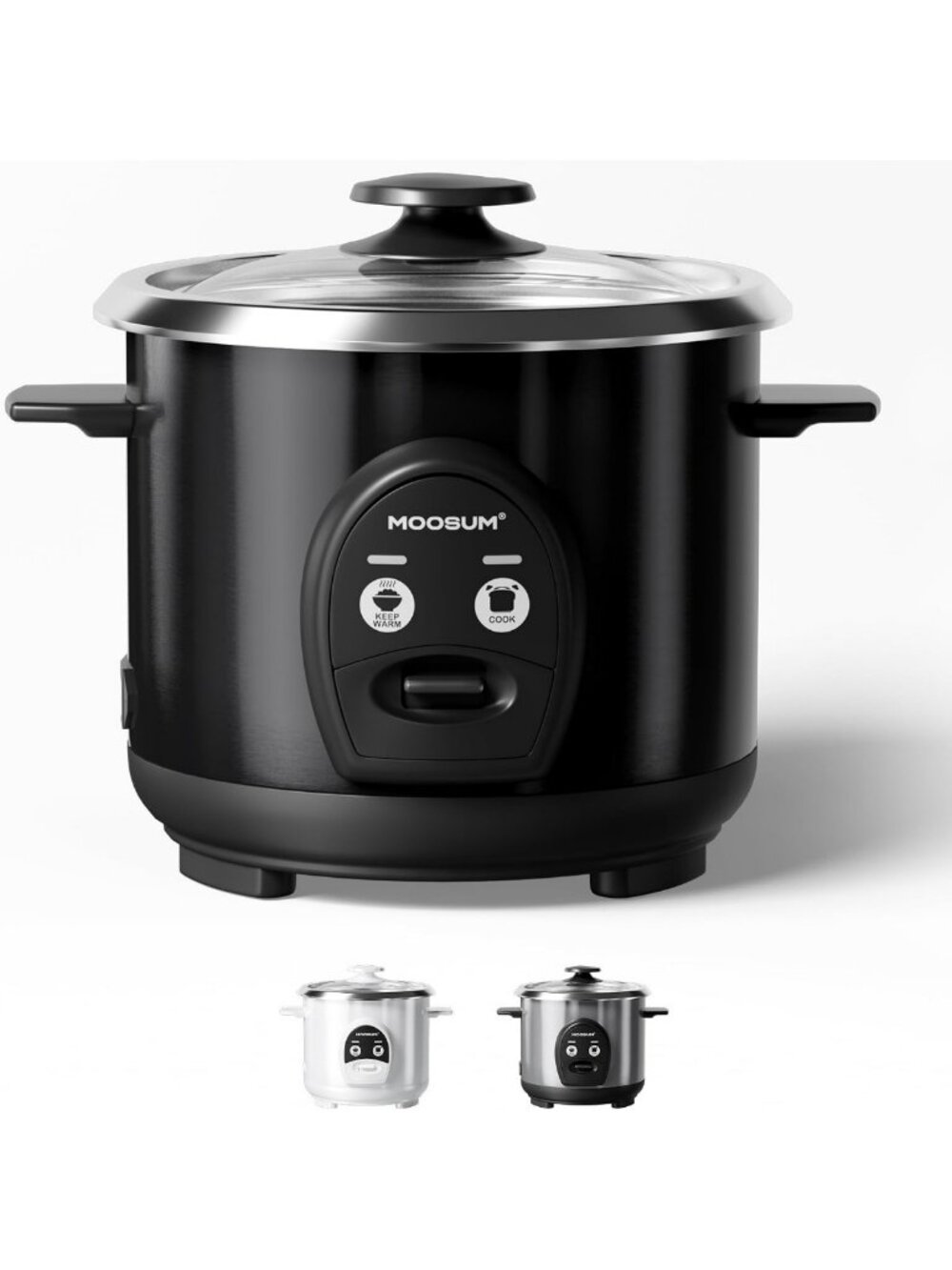 Compact 3-Cup Rice Cooker with Stainless Steel Pot, One-Touch Multifunction